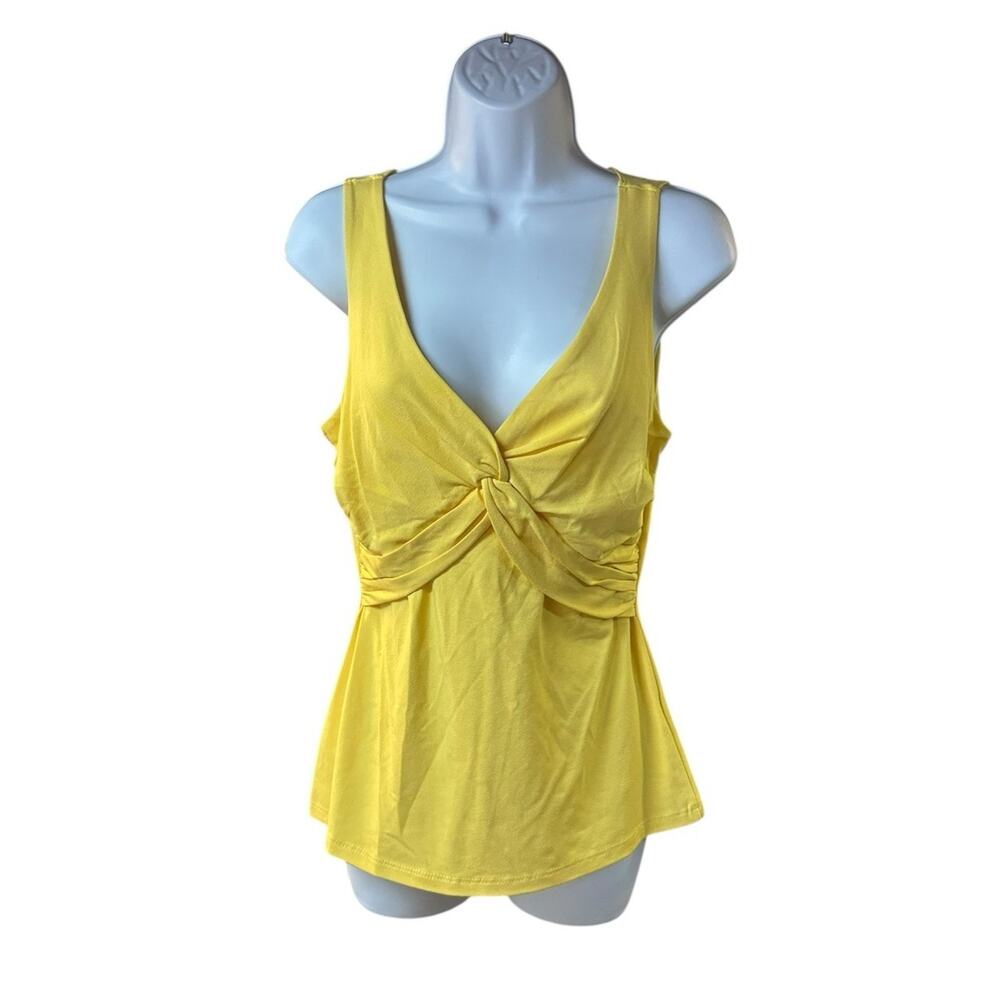 Vintage Cache Sleeveless Yellow Top Twist Front Empire Waist Made USA Size L